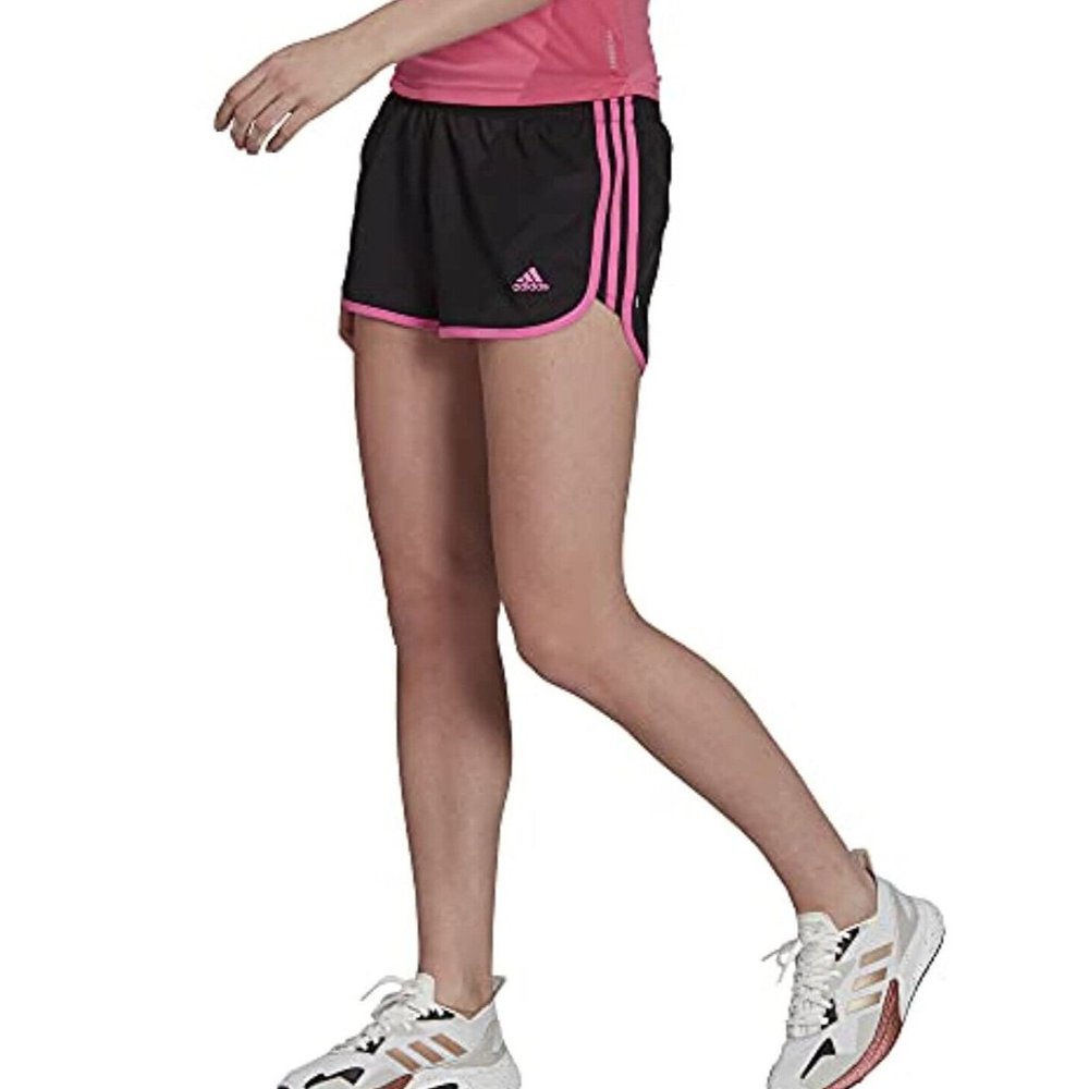 adidas Women's Marathon 20 Shorts, Black/Screaming Pink, Small 3”